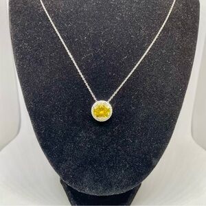 5 Ct Yellow Moissanite Pendant Necklace 18K White Gold 925 Silver Chain GRA